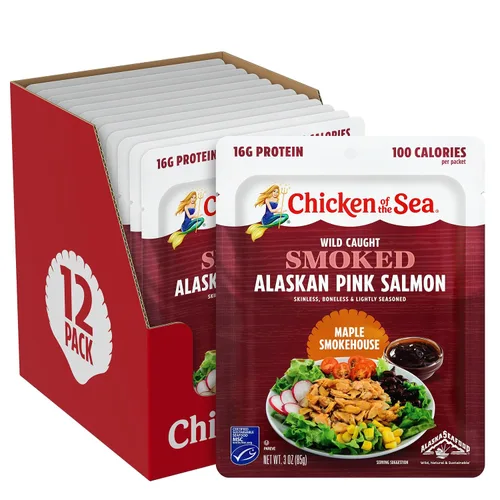Vista 11 de Pollo del mar sin piel y sin hueso Pacífico ahumado salmón, bolsa de 3 onzas (paquete de 12)