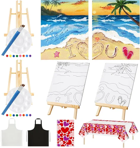 Vista 12 de Yeaqee Kit de 13 piezas de pintura y sorbo para adultos, lienzo elástico, para citas, noche, San Valentín, suministros de pintura, juego de pintura