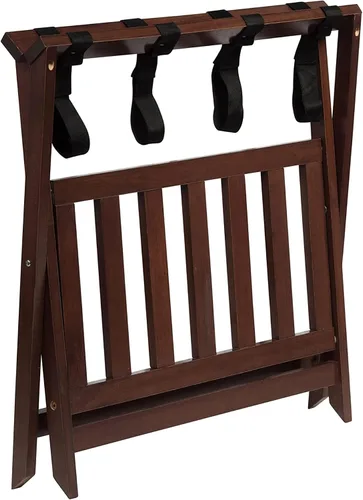Vista 6 de PJ Wood Portaequipajes plegable de madera maciza estilo hotel portátil con estante inferior de almacenamiento de zapatos para invitados de casa
