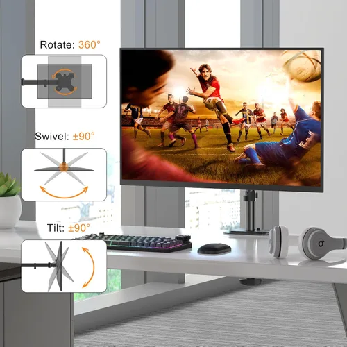 Vista 4 de Pholiten Soporte para Monitor Individual, Brazo de Monitor Ajustable de Servicio Pesado Montaje de Escritorio para 13-27 pulgadas, Inclinación, Negro