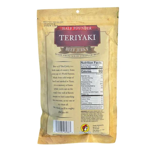 Vista 2 de Buc-ee's Teriyaki Beef Jerky - 8 onzas Bocadillo artesanal premium Sabor dulce, salado y rico en proteínas Hecho en Texas – 1 bolsa