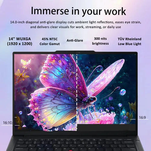 Vista 4 de Lenovo ThinkPad E14 Gen 7 Business Laptop, 14" FHD+, Intel Core 5 210H (> i7-1355U), FP, cámara web IR, KB retroiluminada, Thunderbolt 4