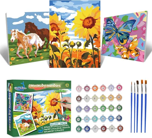 Vista 12 de Pintura por números para niños de 8 a 12 años - Juego de pintura acrílica, pintura por números, brilla en la oscuridad, manualidades DIY, incluye 3