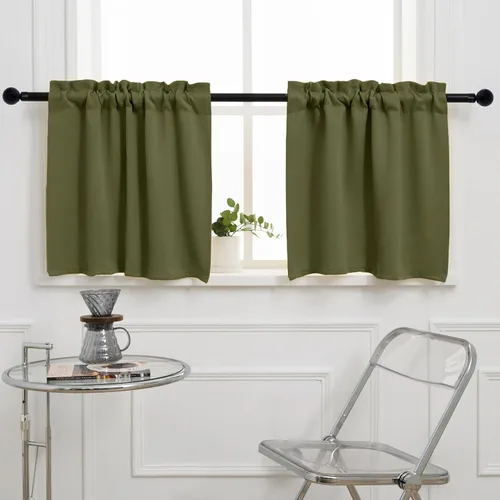 Vista 16 de Pickluc Cortina opaca de cocina de 20 pulgadas de largo, con bolsillo para barra, cortinas para ventanas pequeñas en sala de estar, sótano Beige