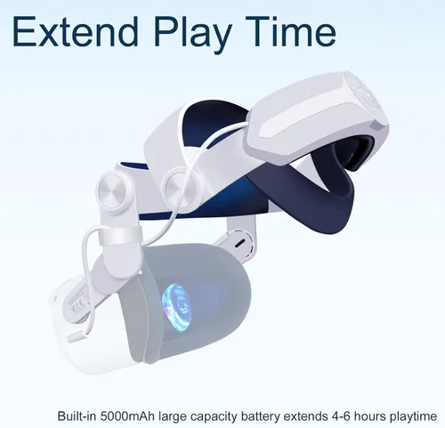 Vista 2 de 8VR Correa para la cabeza con batería para Oculus Quest 2 correa Elite ajustable con batería de 5000 mAh para mayor comodidad y tiempo
