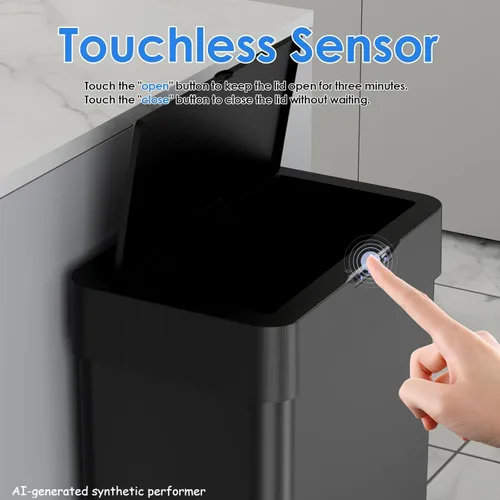 Vista 5 de Cubo de basura con sensor de movimiento, sin contacto, cubo de basura automático inteligente con tapa de cierre suave, anillo de retención de bolsa