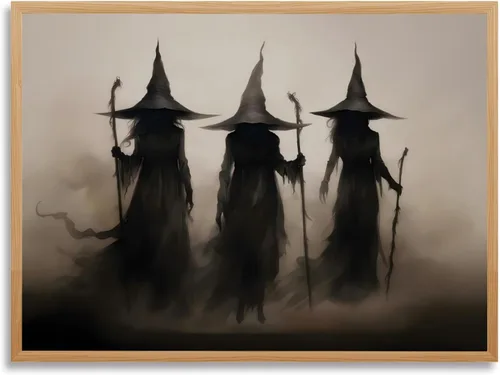 Vista 11 de Arte de pared vintage de Halloween embrujado de granja, parche de calabaza rústica con bonitos fantasmas, póster impreso en lienzo espeluznante