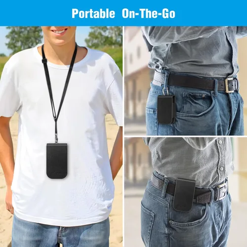 Vista 2 de Funda protectora de piel sintética con cordón desmontable para colgar Para Freestyle Libre 3 2 / Libre Reader, a prueba de golpes, para Negro