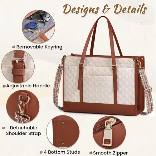 Vista 4 de IGOLUMON Bolsa para Laptop para Mujeres de 15.6 Pulgadas de Cuero Vegano Bolsa de Trabajo Tipo Tote Acolchada Maletín para Mujeres Bolsas de Laptop