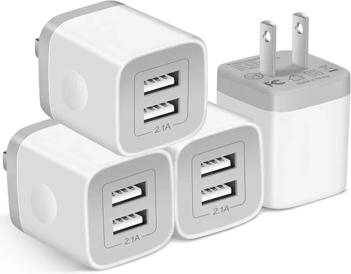 Vista 8 de X-EDITION Cargador de pared USB, paquete de 4 unidades de 2.1 A de doble puerto USB, adaptador de corriente, enchufe de carga, bloque de carga, cubo