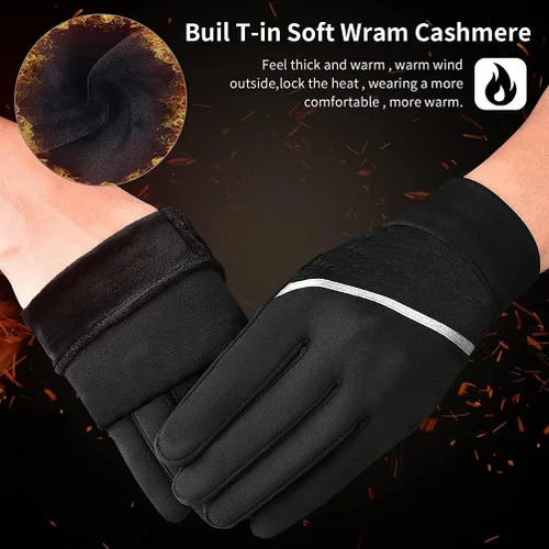 Vista 4 de OOPOR Winter Warm Running Sports Gloves - Cold Weather Ski Outdoor Thermal Bike Black Mittens for Man Woman