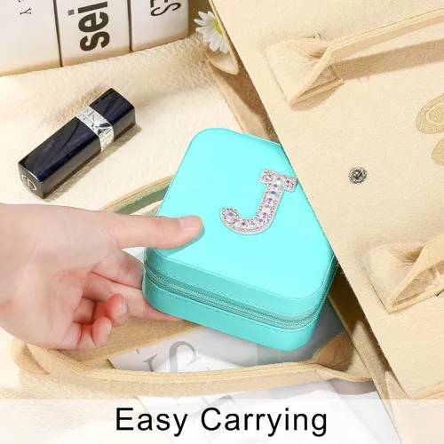 Vista 3 de Parima Regalos de cumpleaños para mujeres, joyero personalizado, regalos de cumpleaños, portátil, organizador de joyas azul, esencial para mujeres