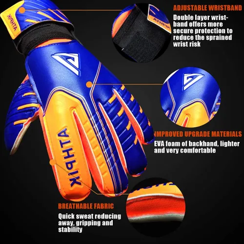 Vista 2 de Guantes de portero para jóvenes y adultos Guantes de fútbol de látex antideslizantes con prevención de hiperextensión de dedo y soporte de muñeca