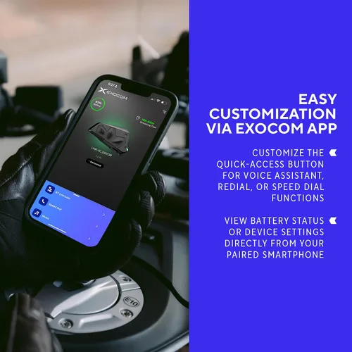 Vista 7 de EXOCOM LINK-1C Sistema de Comunicación y Comunicación de Casco de Motocicleta - Altavoces HD delgados de 40mm con intercomunicador Bluetooth +