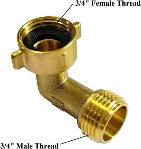Vista 2 de Conector de codo de manguera de jardín de 90 grados Montaje de Adaptador de manguera de entrada de agua RV con lavadora a presión 3/4 "FHT x 3/4