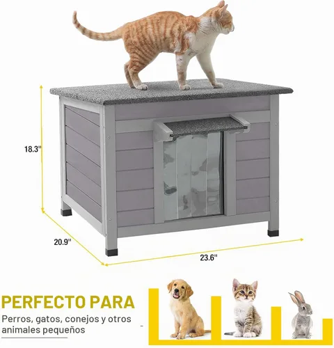 Vista 6 de Cat House - Casa para gatos con cortina para gatos con aislamiento, techo resistente a la intemperie (cubierta individual)