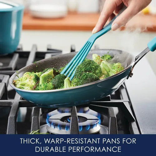 Vista 9 de Rachael Ray Cook + Create - Juego de utensilios de cocina antiadherentes de aluminio, 10 piezas, azul agave