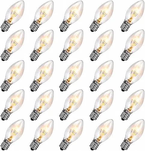 Vista 10 de Paquete de 25 bombillas de repuesto C9 multicolor, bombillas de Navidad C9 de 7 W con base intermedia E17, bombillas incandescentes para luces