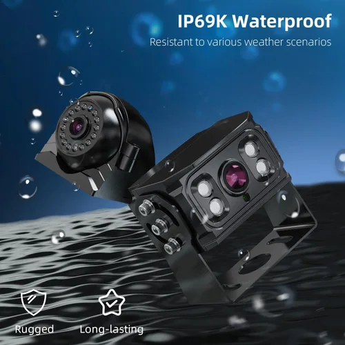 Vista 4 de eRapta Kit de sistema de cámara de respaldo HD 1080p, monitor de marcha atrás de 7 pulgadas con grabación dividida cuádruple IP69 impermeable