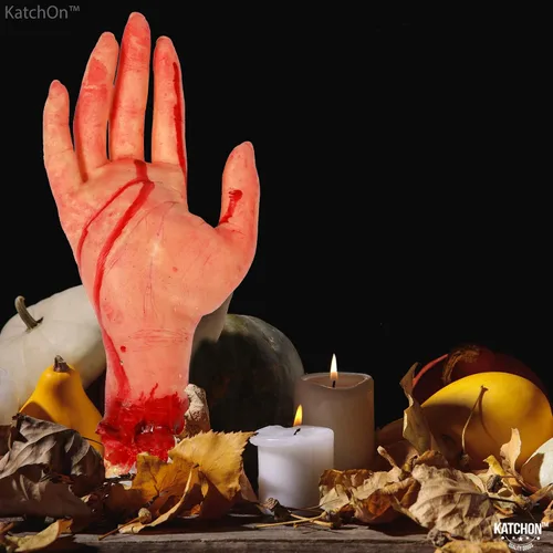 Vista 9 de KatchOn, Accesorio de mano sanguinolenta humana falsa – 10 pulgadas de largo Partes del cuerpo Accesorios de Halloween Manos falsas de miedo