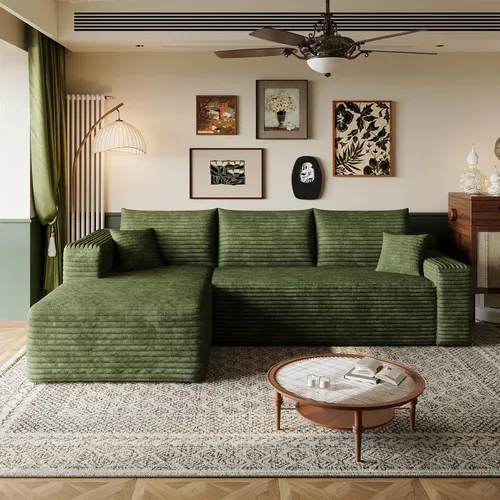 Vista 25 de Sofá modular en forma de L de 96 pulgadas con diván, moderno y cómodo sofá de pana para sala de estar, sofá de espuma viscoelástica, no requiere