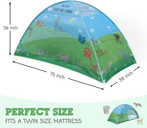 Vista 5 de Tienda de campaña de cama individual con diseño de animales para niños - Tiendas de ensueño mágicas para niños, toldo emergente para cama de niña