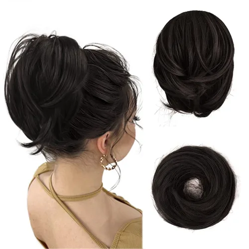 Vista 7 de BARSDAR Extensiones de Moño de Cabello Liso - Extensiones de Moño de Cola de Caballo Corta y Lisa para Mujeres, Coleteros de Moño de Cabello