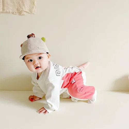 Vista 6 de TONWHAR Mameluco unisex de manga larga para bebé, overol de algodón de una pieza con estampado animal para niños y niñas