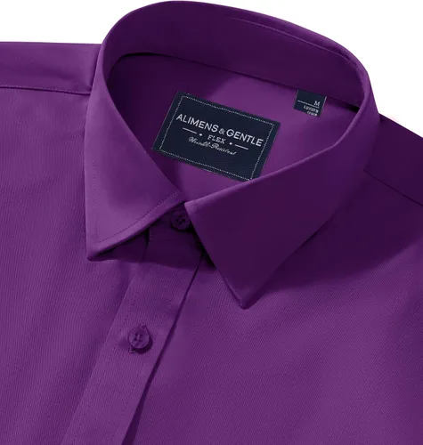 Vista 40 de Alimens & Gentle Camisas de vestir para hombre, manga larga, elásticas, sin arrugas, con botones