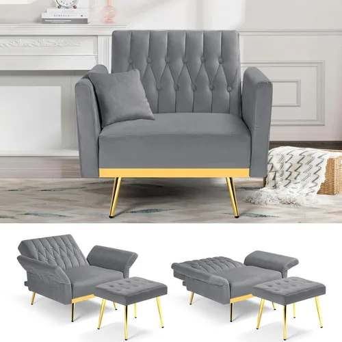 Vista 12 de Silla decorativa de terciopelo con respaldo y reposabrazos Verde oliva