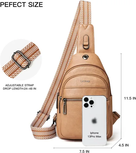 Vista 3 de LATMAP Bolso bandolera para mujeres y hombres, mochila pequeña de cuero, riñonera cruzada para el pecho, bolso impermeable para mujeres