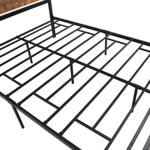 Vista 5 de Majnesvon Base de cama resistente de tamaño Queen con cabecera de madera moderna, plataforma de metal con marco de hierro esmerilado, almacenamiento