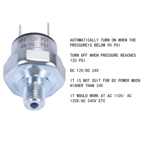 Vista 6 de Interruptor de presión de aire 90-120 PSI 1/8"-27 NPT DC 24V 12V Compresor de aire 90 PSI