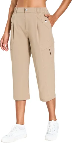 Vista 11 de Women's Quick Dry Hiking Pants Lightweight Cargo Capris Verde militar