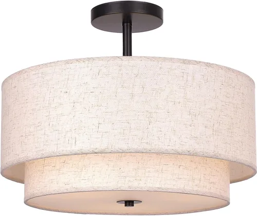 Vista 13 de FRIDEKO HOME Lámpara de techo semiempotrada de 3 luces, moderna, cerca del techo, con 2 capas de tela, para dormitorio, sala de estar, cocina