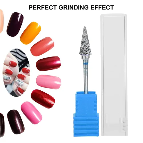Vista 6 de Brocas para uñas, brocas de acero de tungsteno para manicura de manicura, cabezal de pulido de manicura de pedicura eléctrica, brocas de cono Azul
