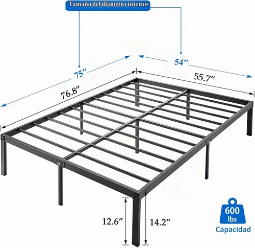 Vista 2 de VECELO - Marco de cama de plataforma de metal de 14 pulgadas, láminas de acero resistentes/Base de colchón de fácil montaje/No necesita somier