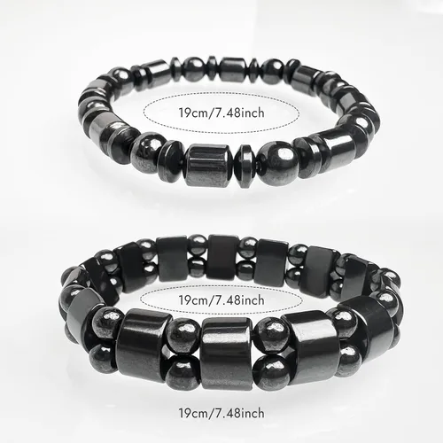 Vista 5 de VIKI LYNN 2 pulseras magnéticas de hematita para mujeres y hombres, cuentas de piedra magnética de hematita, pulsera magnética ajustable, regalo