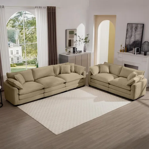 Vista 23 de Juego de sofá de 2 piezas de gran tamaño para sala de estar, sofá biplaza y sofá individual, asiento modular modular profundo de pana cómodos sofás