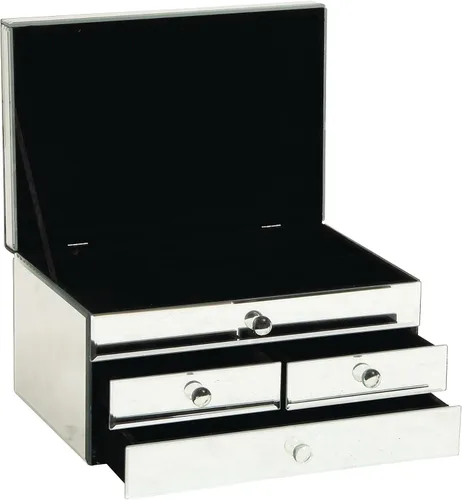 Vista 3 de Deco 79 Joyero de cristal con espejo de 4 cajones, 11 "x 9" x 6", plateado