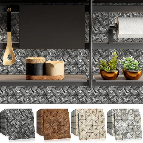Vista 2 de Midcard 8 hojas de azulejos de mosaico de cocina para despegar y pegar como salpicadero de PVC, decoración de pared de cocina.