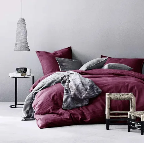 Vista 4 de Get Bed Ready Juego de funda de edredón de algodón lavado a la piedra, estilo casual, cambray, color sólido, relajado, suave, sensación moderna