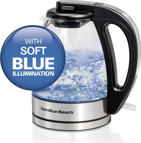 Vista 3 de Hamilton Beach Hervidor de té eléctrico de vidrio, caldera de agua y Twinings English Breakfast Tea K-Cup Pods Bundle