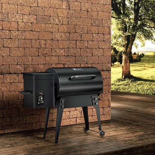 Vista 4 de KingChii Parrilla eléctrica portátil de pellets de madera y ahumador con patas plegables, capacidad de parrilla de 456 pulgadas cuadradas, tolva