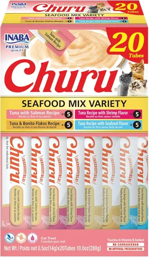 Vista 22 de INABA - Golosinas Churu para gatos, puré cremoso para gatos, sin cereales, que se puede lamer y exprimir / suplemento con vitamina E y taurina, 0.5