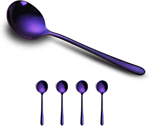 Vista 10 de Cucharas redondas de acero inoxidable para caldo, cuchara de sopa de acero inoxidable dorado, grande, juego de cucharas de cuenco profundo pesadas