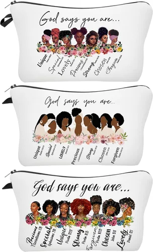 Vista 23 de Bolsa de maquillaje afroamericana para monedero, bolsas de cosméticos negras afro para mujer, regalo inspirador, pequeña bolsa de cosméticos