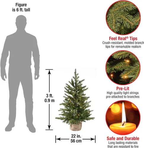 Vista 2 de National Tree Company Mini árbol de Navidad de abeto nórdico preiluminado