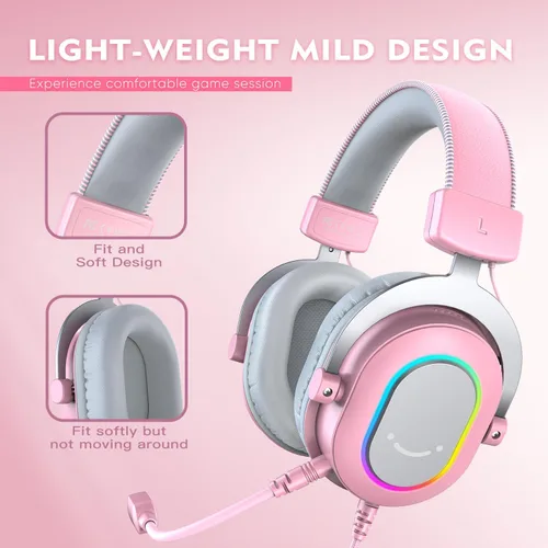 Vista 9 de FIFINE Auriculares para juegos de PC, auriculares con cable USB con micrófono, sonido envolvente 7.1, control en línea, auriculares RGB sobre