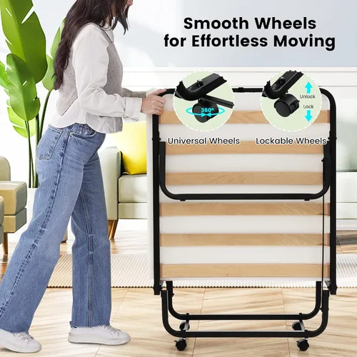 Vista 8 de KOMFOTT Cama plegable con colchón de espuma viscoelástica de 4 pulgadas, cama plegable para invitados con marco de acero resistente, cuna portátil